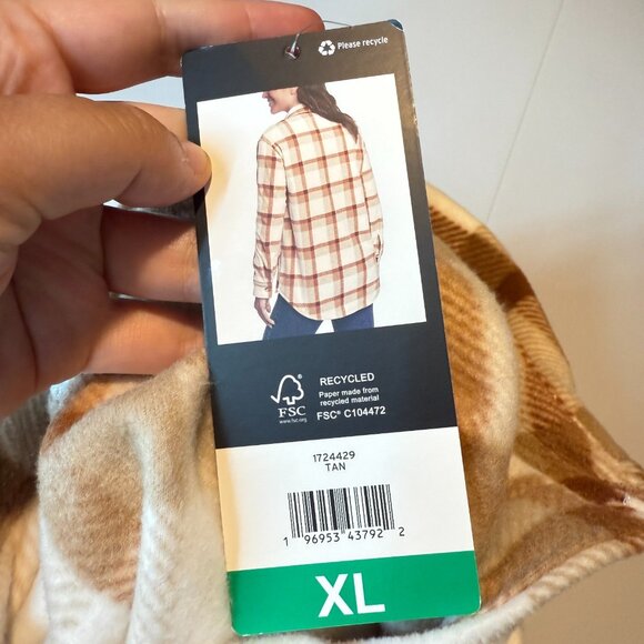 Eddie Bauer Women XL Fleece Shacket Shirt Jacket Buttons Brown Plaid Oversized - Picture 4 of 9